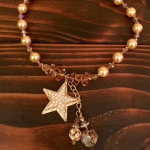 16" Choker necklace with crystal heart & Star